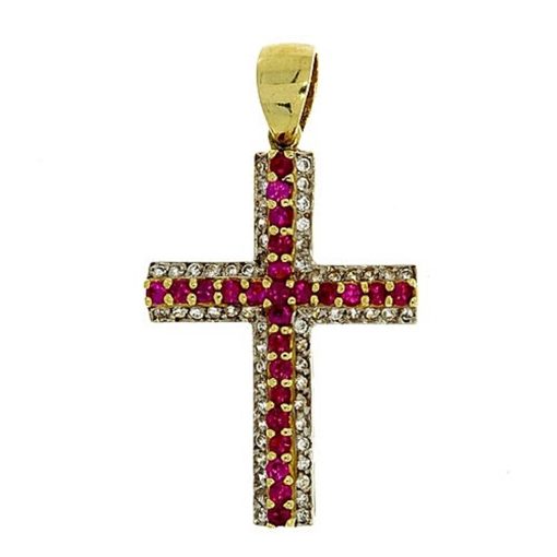 Star juwelier | Gouden Kruis Hanger 42 mm 24 mm Robijn Zirkonia | Nu te koop bij 14Karaats.nl | 10001091-Pendants