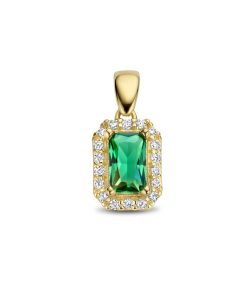 Kasius | 14K geelgoud hanger groen en wit zirkonia halo 4028205 | Nu te koop bij 14Karaats.nl | 10001091-Pendants