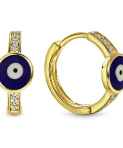 Juwelier Emo | Juwelier Emo - Lucky Evil Eye Oorbellen Goud - 14 Karaat – Donker Blauw – Diameter 12mm | Nu te koop bij 14Karaats.nl | 10001087-Earrings/Body-piercing Jewellery