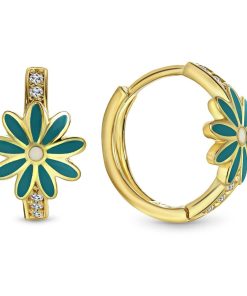 Juwelier Emo | Juwelier Emo - Turquoise Bloem Oorbellen Goud 14 Karaat – Diameter 12mm | Nu te koop bij 14Karaats.nl | 10001087-Earrings/Body-piercing Jewellery