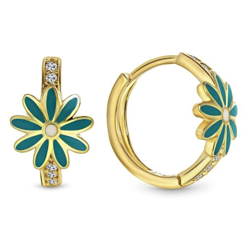 Juwelier Emo | Juwelier Emo - Turquoise Bloem Oorbellen Goud 14 Karaat – Diameter 12mm | Nu te koop bij 14Karaats.nl | 10001087-Earrings/Body-piercing Jewellery