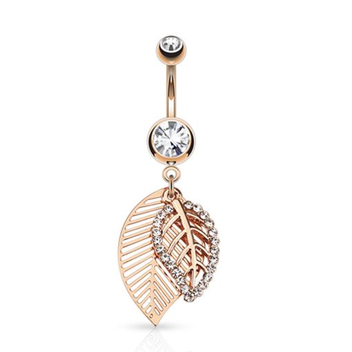 LMPiercings NL | Navelpiercing dubbel blad gold plated rose kleur - LMPiercings | Nu te koop bij 14Karaats.nl | 10001087-Earrings/Body-piercing Jewellery