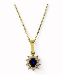 Star juwelier | Gouden Ketting met Hanger Diamant Saffier 14 karaats | Nu te koop bij 14Karaats.nl | 10001091-Pendants