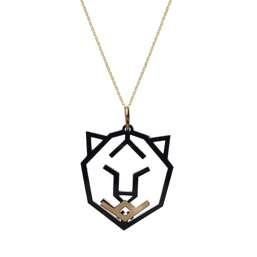 Hôbe | HÔBE | Leona Hanger | 14 Karaat Goud Verguld Messing| Zwart Celluloseacetaat | Lengte: 4.5cm | Breedte: 4 cm | 100% Nikkelvrij | Handgemaakt | Zonder Ketting | Nu te koop bij 14Karaats.nl | 10001091-Pendants