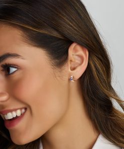Sense Jewelry | Klapoorringen Saffier En Diamant 0.10ct (2x0.05ct) H Si | Nu te koop bij 14Karaats.nl | 10001087-Earrings/Body-piercing Jewellery