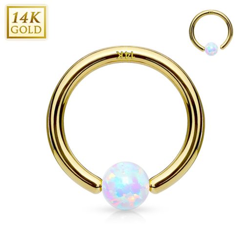 LMPiercings NL | 14 kt. piercing hoop ring goud met opal steentje 0.8x8mm - LMPiercings | Nu te koop bij 14Karaats.nl | 10001087-Earrings/Body-piercing Jewellery