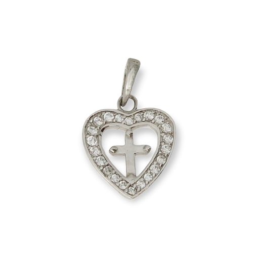 Star juwelier | Witgouden Hart Kruis Hanger Zirkonia 14 mm 14 mm 14 karaats | Nu te koop bij 14Karaats.nl | 10001091-Pendants