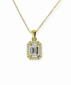 Star juwelier | Gouden Ketting Baguette Hanger Zirkonia 14 karaats | Nu te koop bij 14Karaats.nl | 10001091-Pendants