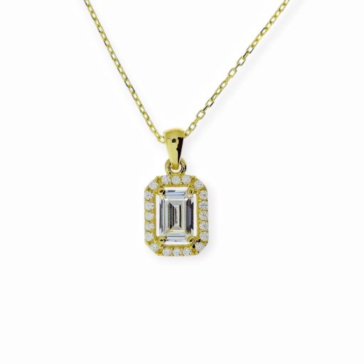 Star juwelier | Gouden Ketting Baguette Hanger Zirkonia 14 karaats | Nu te koop bij 14Karaats.nl | 10001091-Pendants