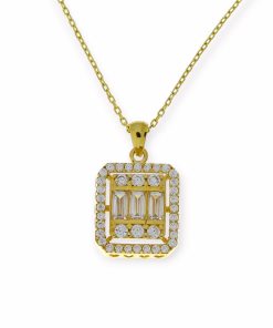 Star juwelier | Gouden Ketting Baguette Hanger Zirkonia 14 karaats | Nu te koop bij 14Karaats.nl | 10001091-Pendants