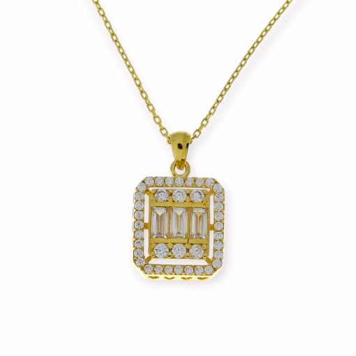 Star juwelier | Gouden Ketting Baguette Hanger Zirkonia 14 karaats | Nu te koop bij 14Karaats.nl | 10001091-Pendants