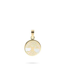 GISSER | Gisser Jewels - Hanger excl. Ketting - Levensboom Ingelegd met Parelmoer - 15mm x 10mm - 10mmØ - 14 Karaat Geelgoud | Nu te koop bij 14Karaats.nl | 10001091-Pendants