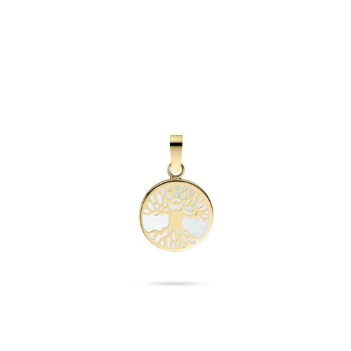 GISSER | Gisser Jewels - Hanger excl. Ketting - Levensboom Ingelegd met Parelmoer - 15mm x 10mm - 10mmØ - 14 Karaat Geelgoud | Nu te koop bij 14Karaats.nl | 10001091-Pendants