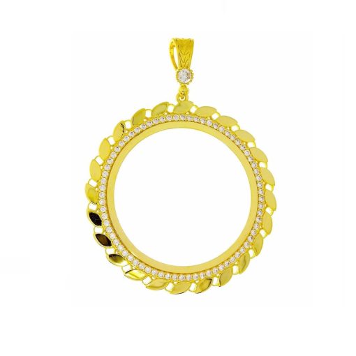 Star juwelier | Gouden Muntrand Hanger Voor Gouden Tientje - Halve Lira - Hele Resat Zirkonia Pullu 14 karaats | Nu te koop bij 14Karaats.nl | 10001091-Pendants