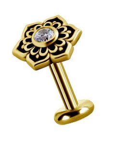 Piercings works | 18 Karaat Goud Tragus Piercing - Swarovski Zirkonia Bloemetje | Nu te koop bij 14Karaats.nl | 10001087-Earrings/Body-piercing Jewellery