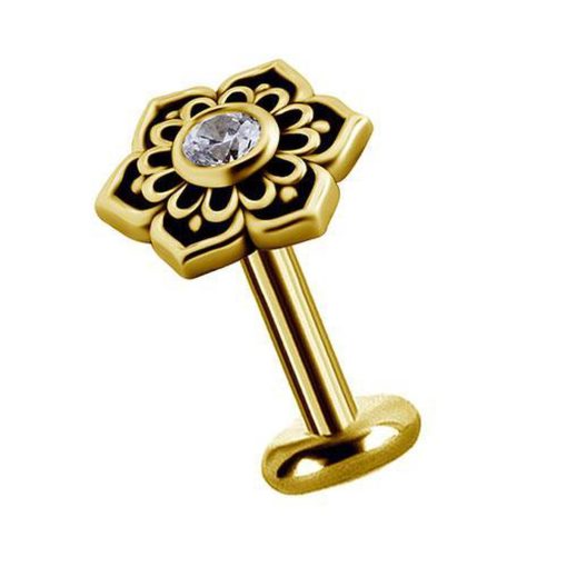 Piercings works | 18 Karaat Goud Tragus Piercing - Swarovski Zirkonia Bloemetje | Nu te koop bij 14Karaats.nl | 10001087-Earrings/Body-piercing Jewellery