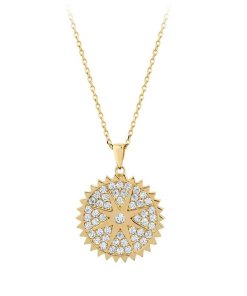 Star juwelier | Gouden Ketting Poolster Hanger Zirkonia 14 karaats | Nu te koop bij 14Karaats.nl | 10001091-Pendants