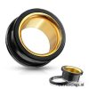 LMPiercings NL | 10 mm Screw-fit tunnel zwart met goud binnenwerk - LMPiercings | Nu te koop bij 14Karaats.nl | 10001087-Earrings/Body-piercing Jewellery