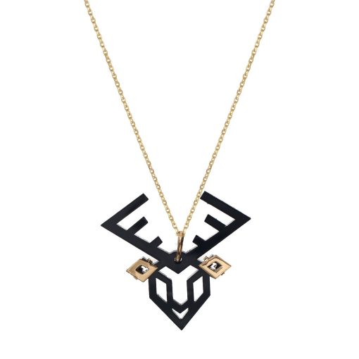 Hôbe | HÔBE | Ciervo Hanger | 14 Karaat Goud Verguld Messing| Zwart Celluloseacetaat | Lengte: 4cm | Breedte: 4.5 cm | 100% Nikkelvrij | Handgemaakt | Zonder Ketting | Nu te koop bij 14Karaats.nl | 10001091-Pendants
