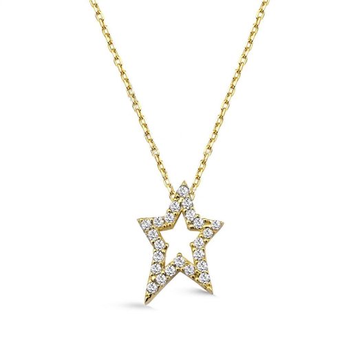 QoF | 18K Goud Ster met Swarovski® Kristal Ketting - 40cm +5cm | Nu te koop bij 14Karaats.nl | 10001091-Pendants