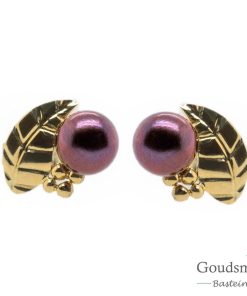 Scratched | SCRATCHED GOLD oorknoppen blaadjes parel | Nu te koop bij 14Karaats.nl | 10001087-Earrings/Body-piercing Jewellery