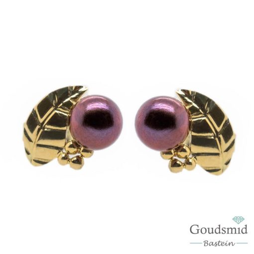 Scratched | SCRATCHED GOLD oorknoppen blaadjes parel | Nu te koop bij 14Karaats.nl | 10001087-Earrings/Body-piercing Jewellery