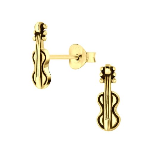 JYC | Joy|S - Zilveren gitaar oorbellen - gold plated | Nu te koop bij 14Karaats.nl | 10001087-Earrings/Body-piercing Jewellery