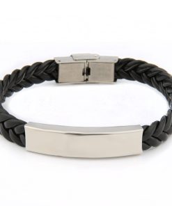Lovelockers | Lovelockers© - Armband Heren - Zilver RVS - Zwart PU Leer - Mannen - Alle maten (adjustable) - Cadeau voor man - vaderdag - cadeautjes - Verjaardag | Nu te koop bij 14Karaats.nl | Armbanden