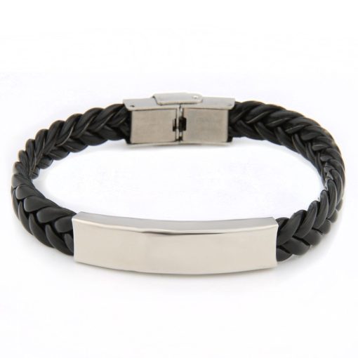 Lovelockers | Lovelockers© - Armband Heren - Zilver RVS - Zwart PU Leer - Mannen - Alle maten (adjustable) - Cadeau voor man - vaderdag - cadeautjes - Verjaardag | Nu te koop bij 14Karaats.nl | Armbanden