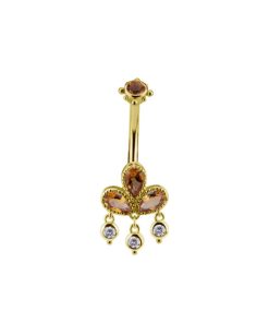 Piercings works | Golden Citrine Drop Navelpiercing – Koninklijke Luxe in 18 Karaat Goud | Nu te koop bij 14Karaats.nl | 10001087-Earrings/Body-piercing Jewellery