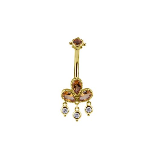 Piercings works | Golden Citrine Drop Navelpiercing – Koninklijke Luxe in 18 Karaat Goud | Nu te koop bij 14Karaats.nl | 10001087-Earrings/Body-piercing Jewellery