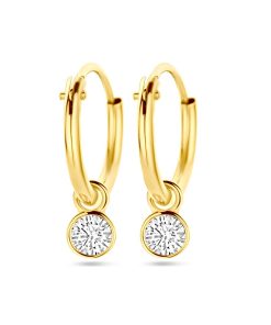 Its-Beautiful | TFT oorringen Met Hangers Zirkonia Geelgoud Glanzend 1.3 mm x 11 mm | Nu te koop bij 14Karaats.nl | 10001091-Pendants