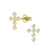 JYC | Joy|S - Zilveren kruis oorbellen - 7 x 10 mm - kristal - gold plated | Nu te koop bij 14Karaats.nl | 10001087-Earrings/Body-piercing Jewellery