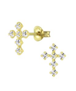 JYC | Joy|S - Zilveren kruis oorbellen - 7 x 10 mm - kristal - gold plated | Nu te koop bij 14Karaats.nl | 10001087-Earrings/Body-piercing Jewellery
