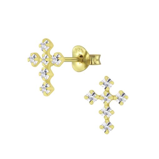 JYC | Joy|S - Zilveren kruis oorbellen - 7 x 10 mm - kristal - gold plated | Nu te koop bij 14Karaats.nl | 10001087-Earrings/Body-piercing Jewellery