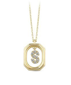 Star juwelier | Goud Hanger Letter S met Ketting Zirkonia 14 karaats | Nu te koop bij 14Karaats.nl | 10001091-Pendants