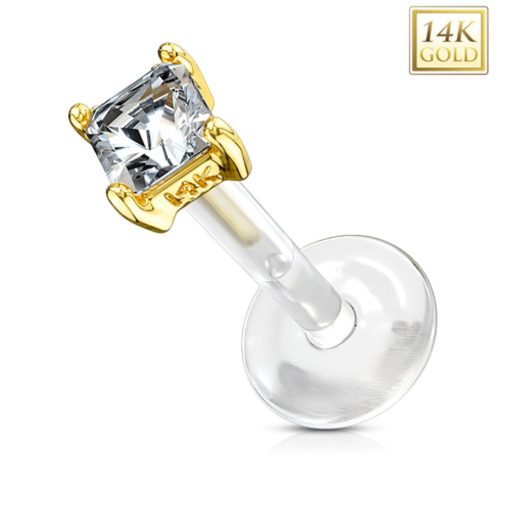 LMPiercings NL | 14 kt. piercing met vierkante witte steen geel goud - LMPiercings | Nu te koop bij 14Karaats.nl | 10001087-Earrings/Body-piercing Jewellery