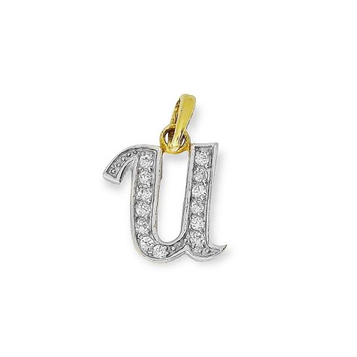 Star juwelier | Goud Hanger Letter U 14 karaats Zirkonia | Nu te koop bij 14Karaats.nl | 10001091-Pendants