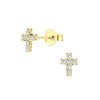 JYC | Joy|S - Zilveren kruisje oorbellen - 5 x 7 mm - oorknopjes - zirkonia - gold plated | Nu te koop bij 14Karaats.nl | 10001087-Earrings/Body-piercing Jewellery