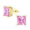 JYC | Joy|S - Zilveren vierkant oorbellen - 8 mm - zirkonia roze - gold plated | Nu te koop bij 14Karaats.nl | 10001087-Earrings/Body-piercing Jewellery