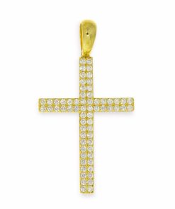 Star juwelier | Gouden Kruis Hanger 48 mm 27 mm Zirkonia 14 karaats | Nu te koop bij 14Karaats.nl | 10001091-Pendants