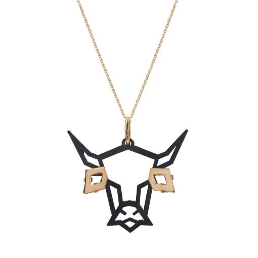 Hôbe | HÔBE | Vaca Hanger | 14 Karaat Goud Verguld Messing| Zwart Celluloseacetaat | Lengte: 4cm | Breedte: 4 cm | 100% Nikkelvrij | Handgemaakt | Zonder Ketting | Nu te koop bij 14Karaats.nl | 10001091-Pendants