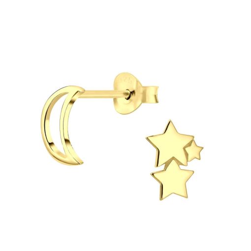 JYC | Joy|S - Zilveren maan en ster oorbellen - maan en sterren - gold plated | Nu te koop bij 14Karaats.nl | 10001087-Earrings/Body-piercing Jewellery