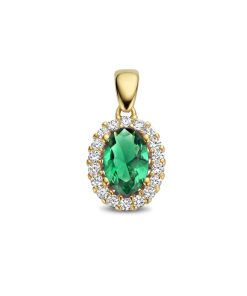 Kasius | 14K geelgoud hanger groen en wit zirkonia halo 4028204 | Nu te koop bij 14Karaats.nl | 10001091-Pendants