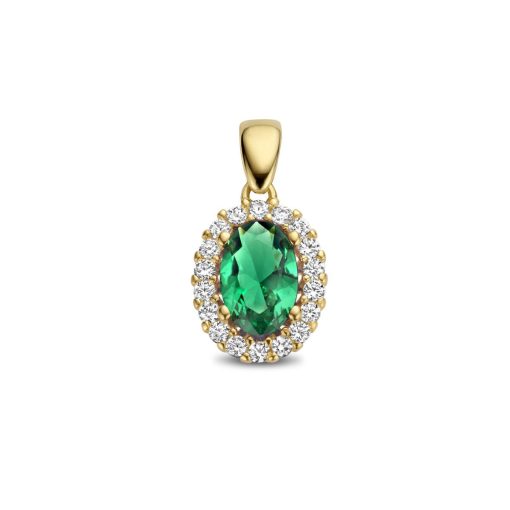 Kasius | 14K geelgoud hanger groen en wit zirkonia halo 4028204 | Nu te koop bij 14Karaats.nl | 10001091-Pendants