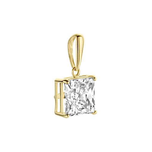 New Bling | New Bling 9NBG-0210 Gouden Hangertje - Dames - Zirkonia - Vierkant Geslepen - 6 mm - Solitair - 14 Karaat - Goud | Nu te koop bij 14Karaats.nl | 10001091-Pendants