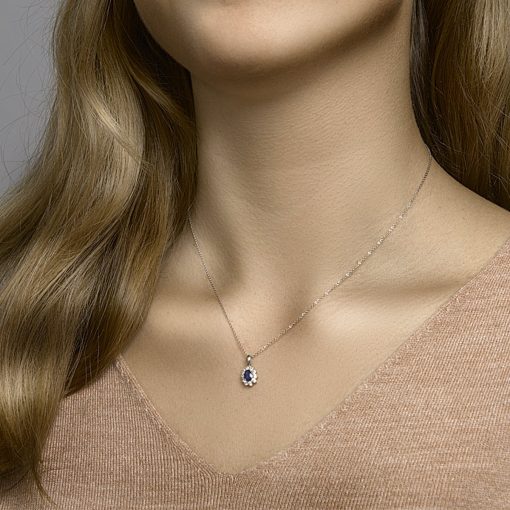 Sense Jewelry | Hanger Saffier En Zirkonia Halo | Nu te koop bij 14Karaats.nl | 10001091-Pendants