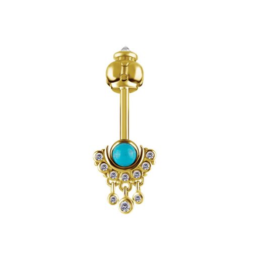 Piercings works | Betoverende Schoonheid: 18Karaat Gouden Piercing voor Verticale Helix met Echte Turkoois en Witte Topaas | Nu te koop bij 14Karaats.nl | 10001087-Earrings/Body-piercing Jewellery