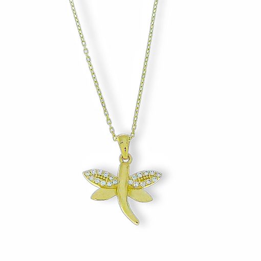 Star juwelier | Gouden Ketting Libelle Hanger Zirkonia 14 karaats | Nu te koop bij 14Karaats.nl | 10001091-Pendants