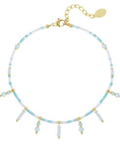 Yehwang | Enkelbandje sunny - kralen blauw - waterproof - stainless steel | Nu te koop bij 14Karaats.nl | 10001083-Anklets